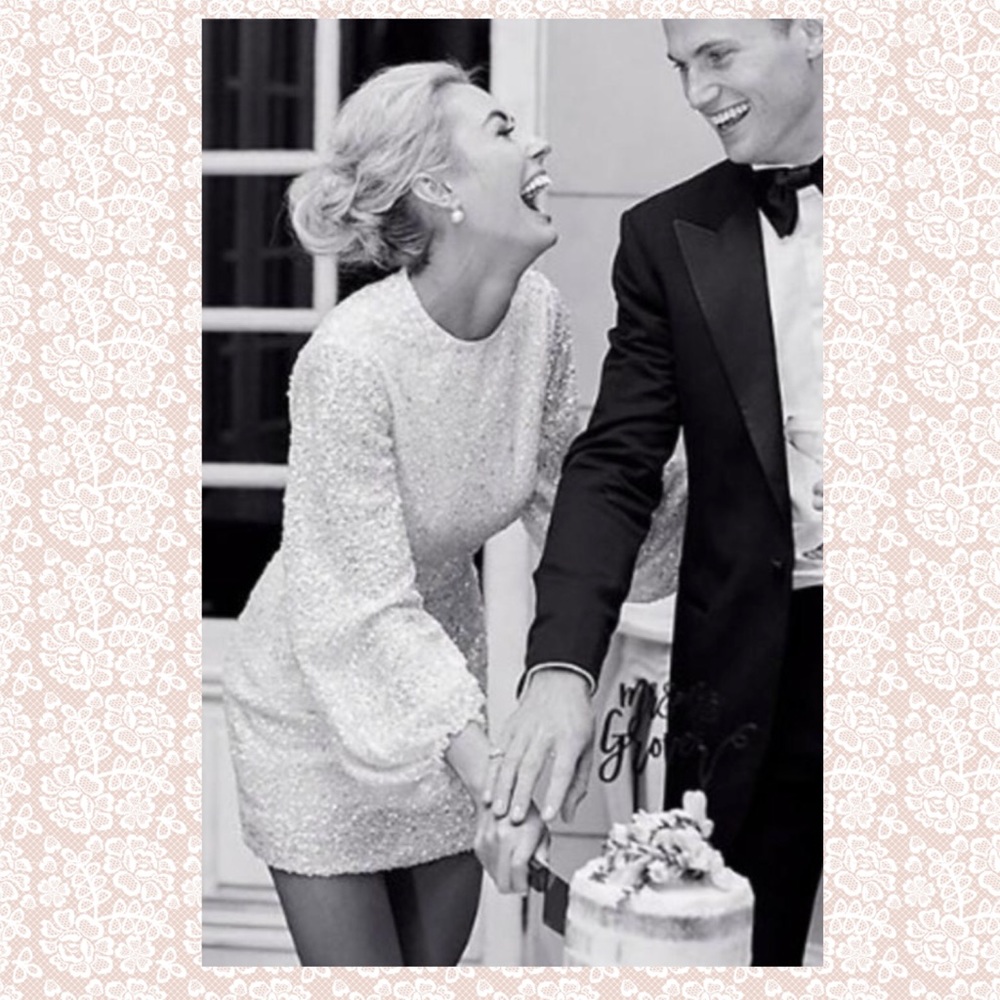 🎉HP🎉 BHLDN Goldie 4 / Sm Ivory Off White Allover Sequins Wedding Mini Dress - Picture 3 of 16